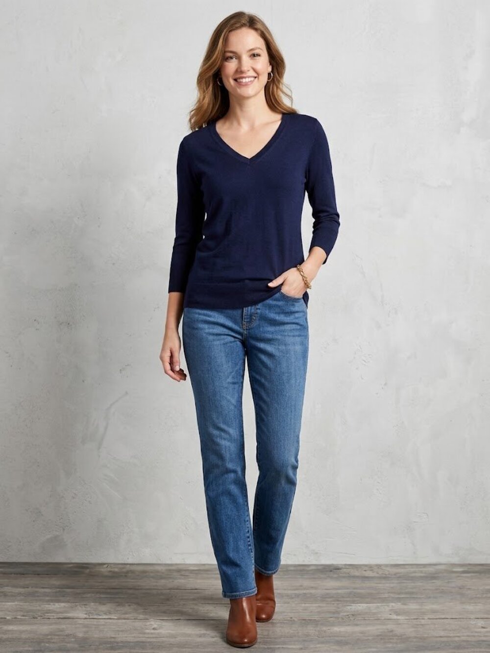 Talbots 100% Pima Cotton V-Neck Sweater in Navy